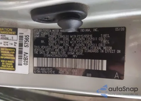 2010 Toyota Sienna Ce z USA, uszkodzony, nr VIN 5TDKK4CC9AS291709